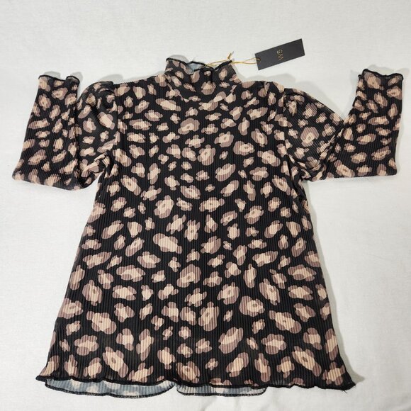 W5 Sheer Grunge Whimsigoth Black/Tan Leopard Print 3/4 Mock Neck Top Size S NEW! - Picture 6 of 15